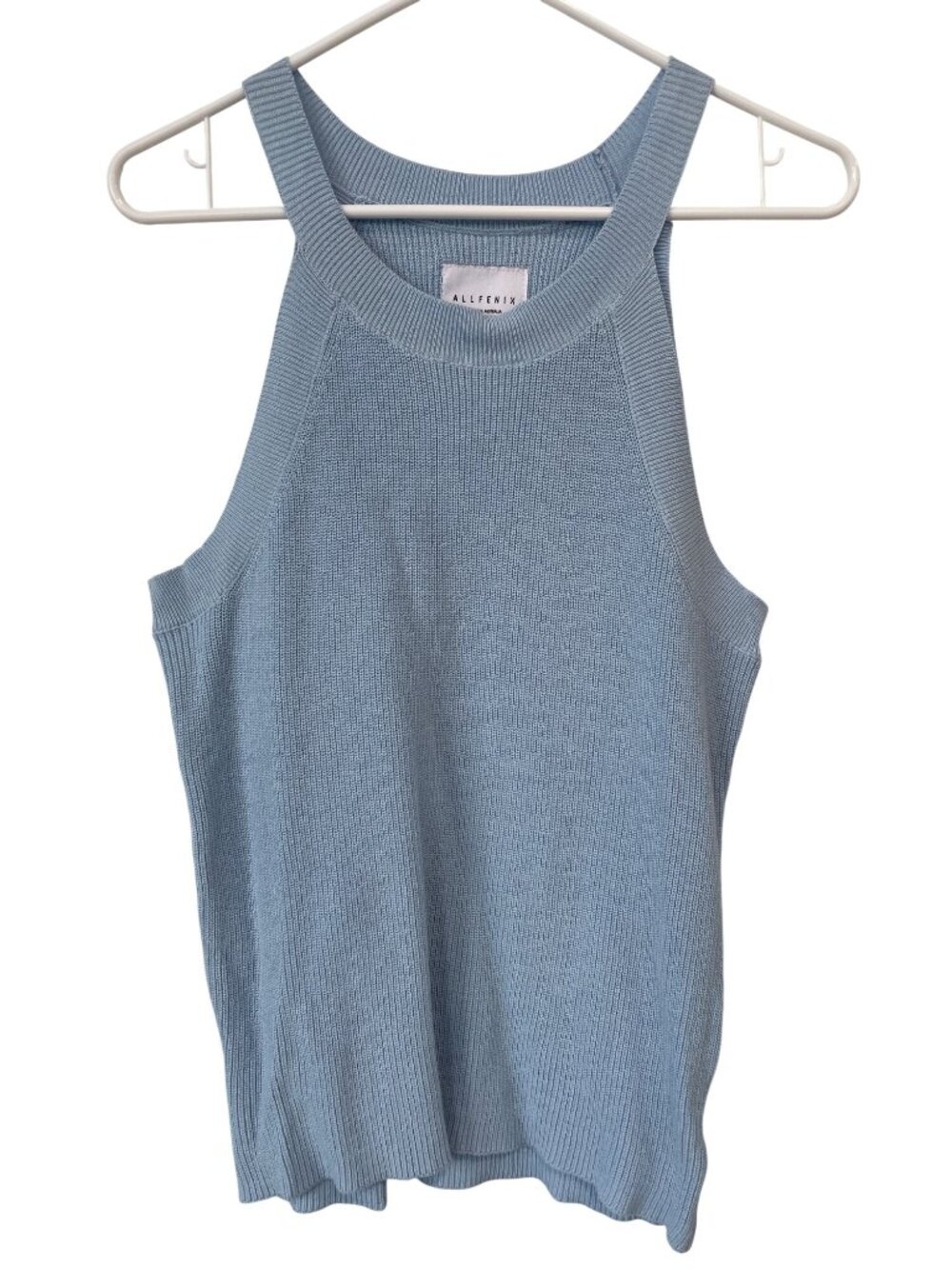 AllFenix Halter Knit Tank Top XL Sleeveless Stretch Airy Blue Everyday Wear NEW